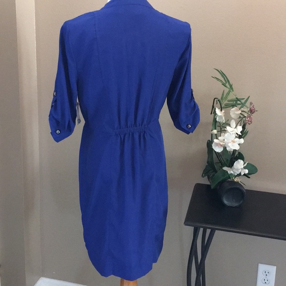 Cobalt Blue Drawstring Shirt Dress - Picture 2 of 7